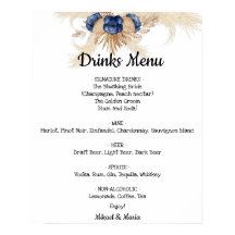 Blumengetränke Menü Hochzeitszeichen