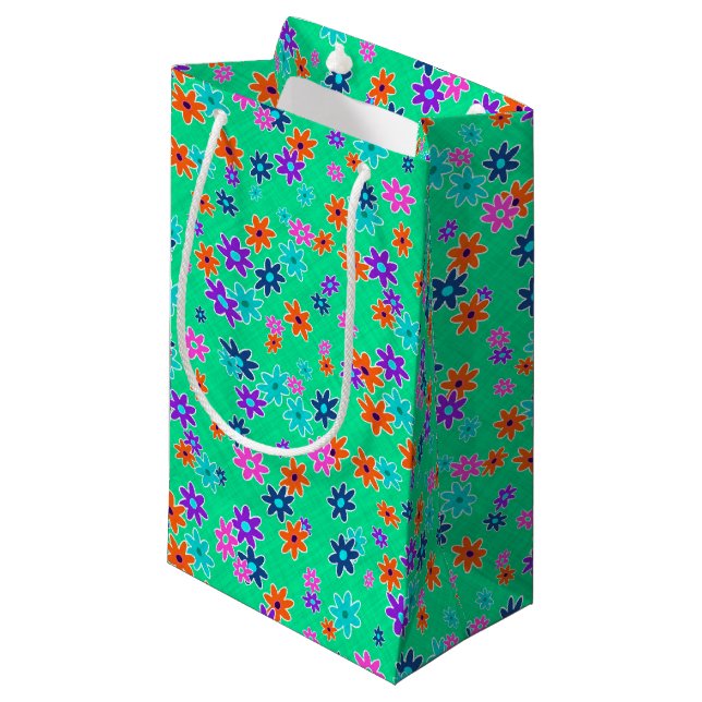 Blumengewebe nahtlos Muster farbig Kleine Geschenktüte (Vorderseite Schrägansicht)