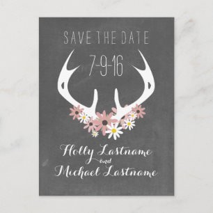 Blumengeweihe + Tafel Save the Date inspiriert Ankündigungspostkarte