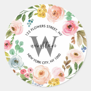 Blumengewinde Boho Monogramm Rücksendeadresse Runder Aufkleber