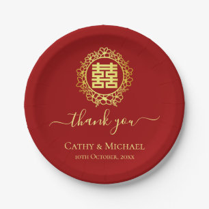 Blumengewinde Danke rot chinesische Hochzeit Pappteller
