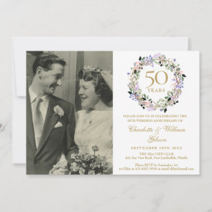 Blumengewinde Foto 50. Hochzeitstag Einladung
