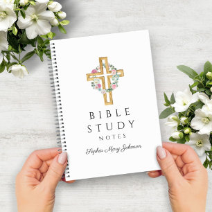 Blumengewinde religiöses Kreuz Bibelstudium Notizbuch