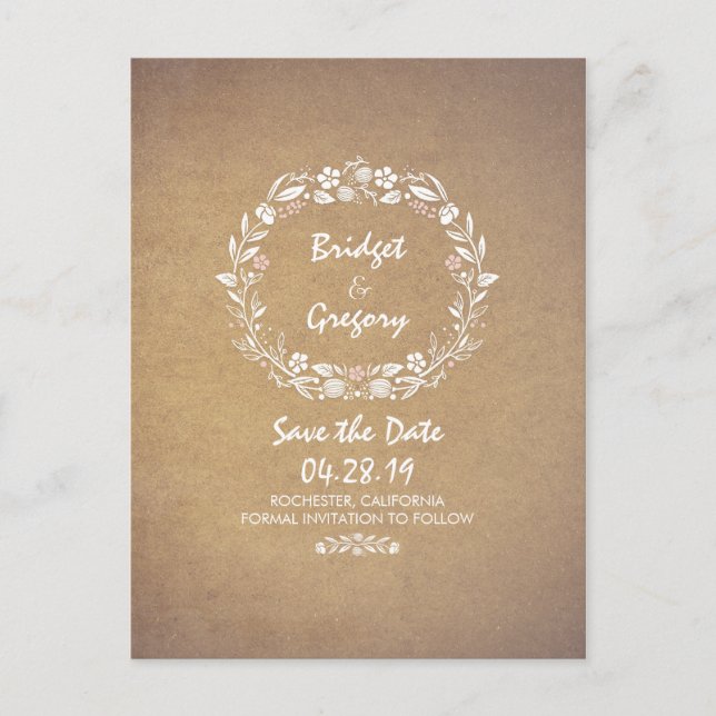 Blumengewinde Vintage Save The Date Postkarten (Vorderseite)