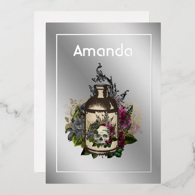 Blumengiftlotion Halloween Gothic Geburtstag Folieneinladung (Vorderseite/Rückseite)