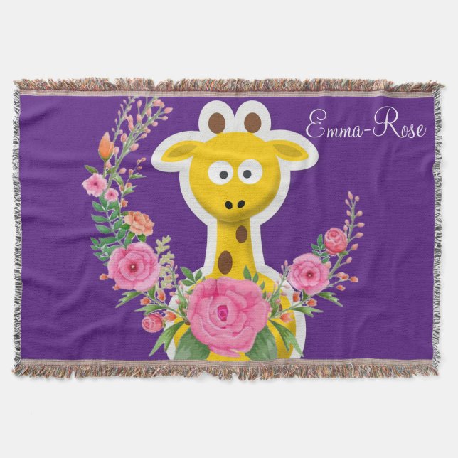 Blumengiraffe Pink Roses Lila Kehlkopfblanke Decke (Vorderseite)