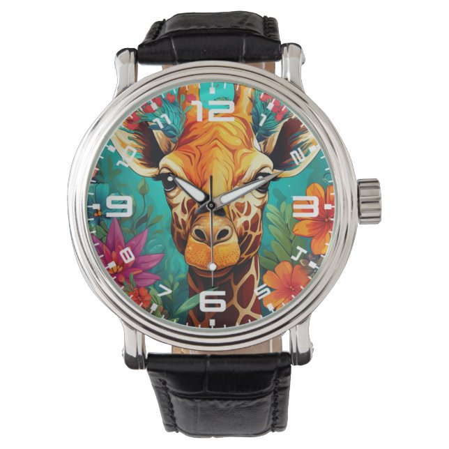 Blumengiraffe Portrait-9319 Armbanduhr (Vorderseite)