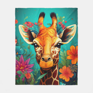 Blumengiraffe Portrait-9319 Fleecedecke