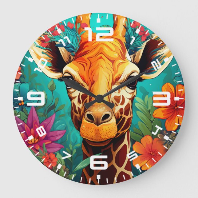 Blumengiraffe Portrait-9319 Große Wanduhr (Vorderseite)