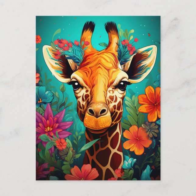 Blumengiraffe Portrait-9319 Postkarte (Vorderseite)