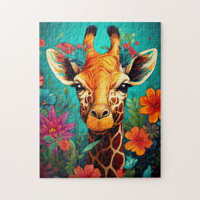 Blumengiraffe Portrait-9319 Puzzle (Vertikal)