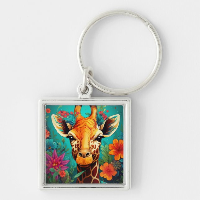 Blumengiraffe Portrait-9319 Schlüsselanhänger (Vorne)
