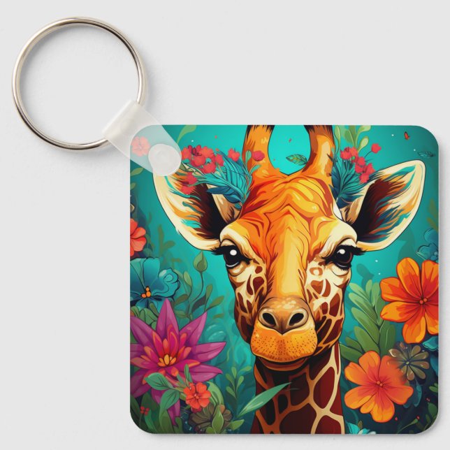 Blumengiraffe Portrait-9319 Schlüsselanhänger (Vorderseite)