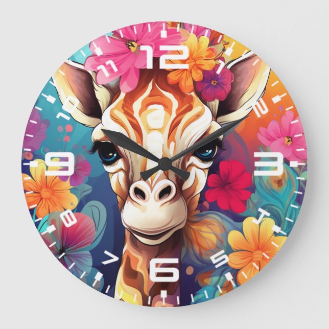Blumengiraffe Portrait-9320 Große Wanduhr (Vorderseite)