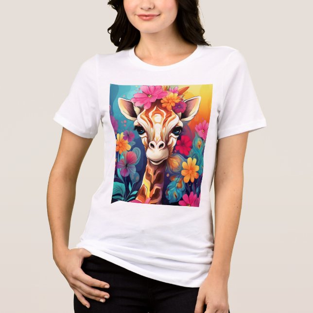 Blumengiraffe Portrait-9320 Tri-Blend Shirt (Vorderseite)