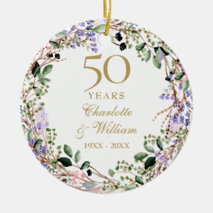 Blumengirlande 50. Hochzeitstag  Keramik Ornament