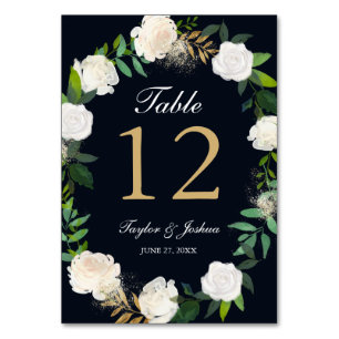 Blumengirlande Rosé Navy Gold Hochzeitstischkarten Tischnummer