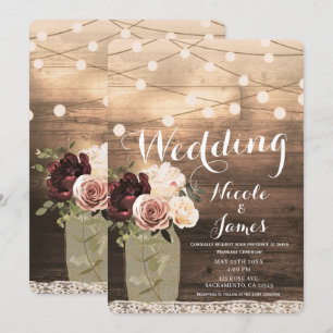 Blumenglas mit Lichtern Rustikale Landhochzeit Einladung