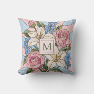Blumenglasmalerei personalisiertes Monogramm Kissen