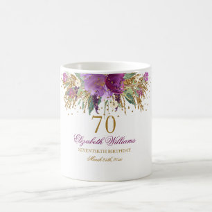 Blumenglitter funkelnder Amethyst 70. Geburtstag Kaffeetasse