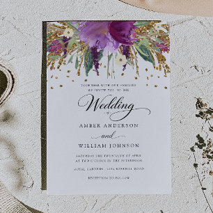 Blumenglitter funkelnder Amethyst Hochzeit Einladung