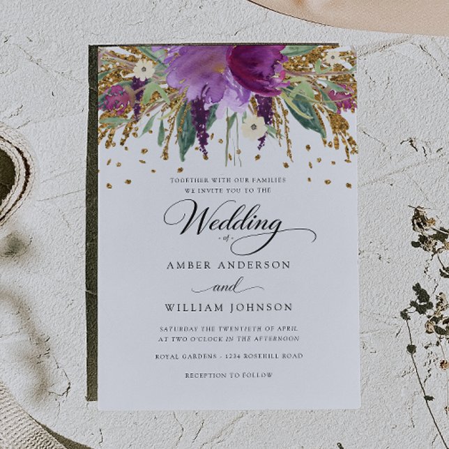 Blumenglitter funkelnder Amethyst Hochzeit  Einladung (Von Creator hochgeladen)