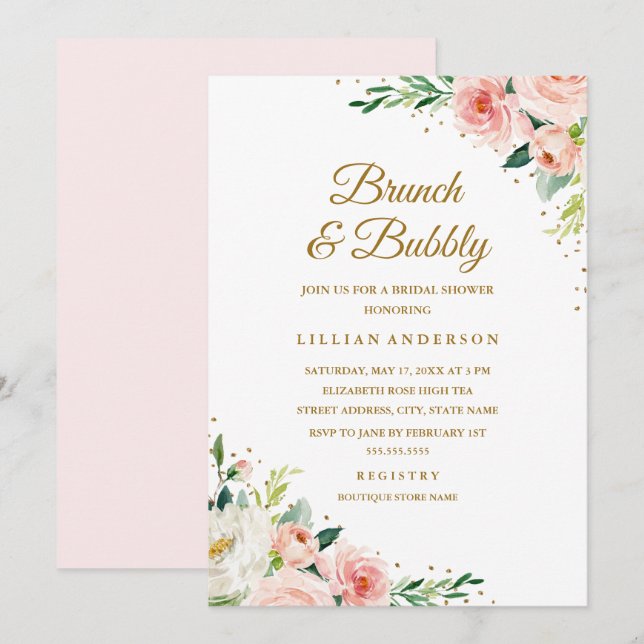 Blumengoldbrunch und Brautparty Einladung (Vorne/Hinten)