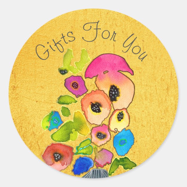 Blumengoldgeschenk für Wasserfarben - Branding Runder Aufkleber (Vorderseite)