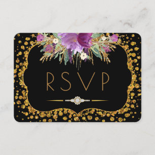 BlumengoldGlitzerconfetti-Schwarzes UAWG RSVP Karte