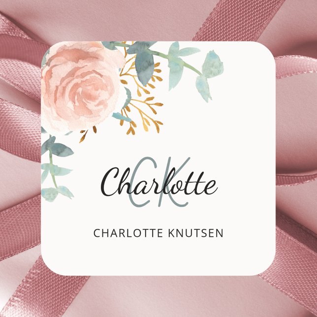 Blumengoldgrün Rose Vielen Dank Quadratischer Aufkleber (Von Creator hochgeladen)