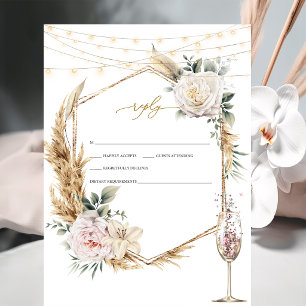Blumengoldrahmen Champagnerglas Hochzeit RSVP Einladung