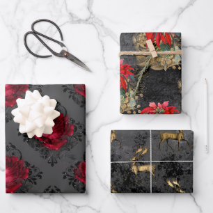 Blumengotik Grunge Weihnachtsmuster Geschenkpapier Set