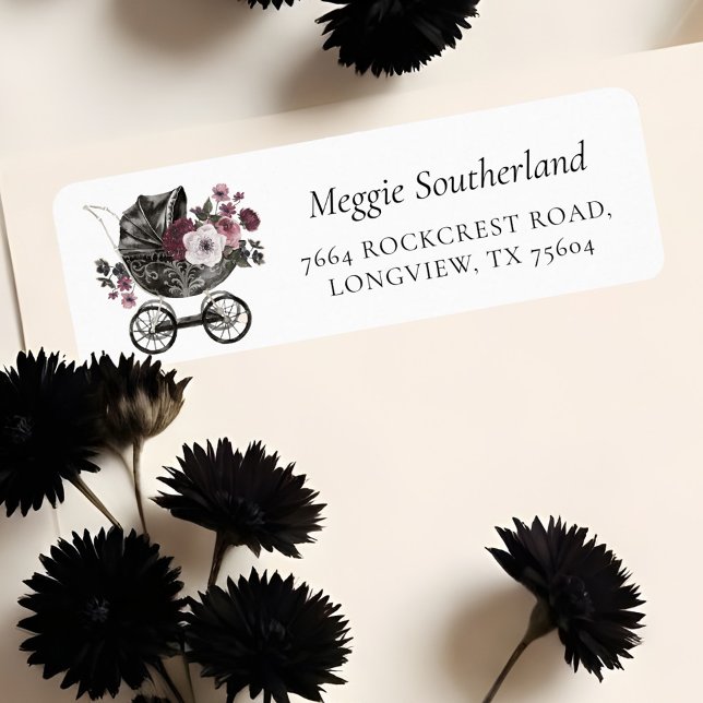 Blumengotik Halloween-Stroller Schwarze Babydusche (Floral Gothic Halloween Stroller Black Baby Shower Label)