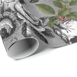 Blumengotische Grunge Weihnachten Schädelmuster Geschenkpapier