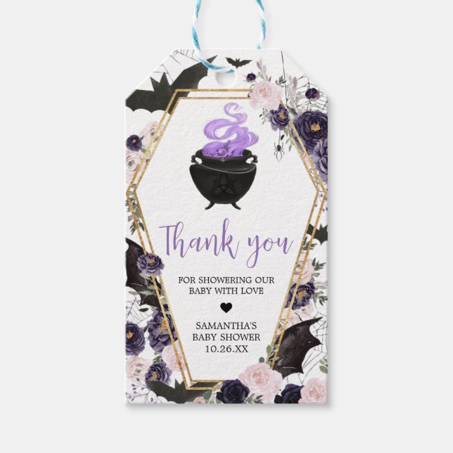 Blumengotische Halloween-Coffin-Liebesmarken Geschenkanhänger (Vorderseite)