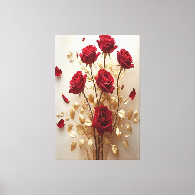 Blumengrace: Design von Rote Rosen und goldenen Bl Leinwanddruck (Vorderseite)