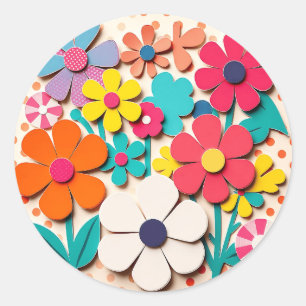 Blumengrafik-Cutouts der 60er Jahre Runder Aufkleber