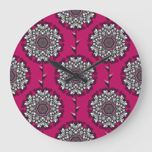 Blumengrafische Blumen Rosa Nahtlos Große Wanduhr
