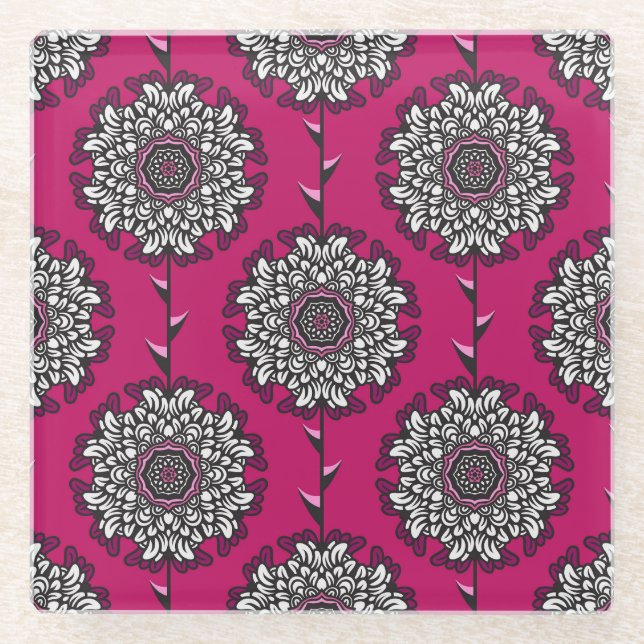 Blumengraphische Blume rosa Nahtlos Glasuntersetzer (Vorderseite)