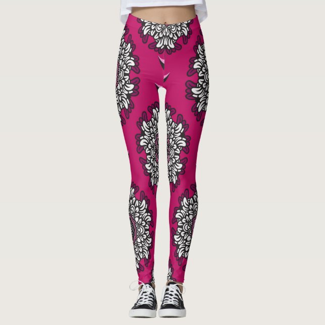 Blumengraphische Blume rosa Nahtlos Leggings (Vorderseite)
