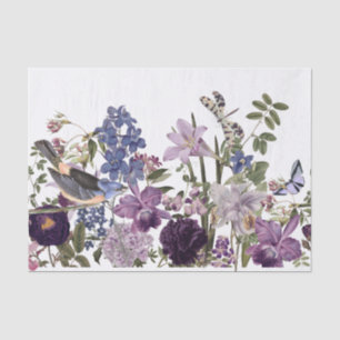 Blumengrenze mit Vogel, Schmetterlinge decoupage Seidenpapier