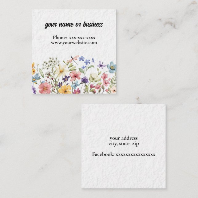 Blumengrenze Quadratische Visitenkarte (Vorne/Hinten)