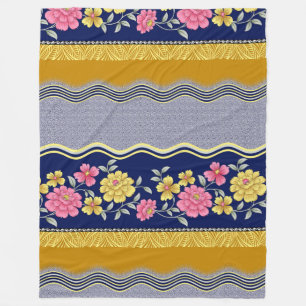Blumengrenzenblau Hintergrund Zig Zag Muster Fleecedecke