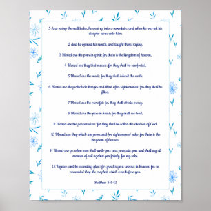 Blumengrenzenposter Matthew 5:1:12 kJV Poster