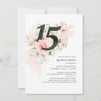 Blumengrün 15. Geburtstag Pink Quinceanera Einladung