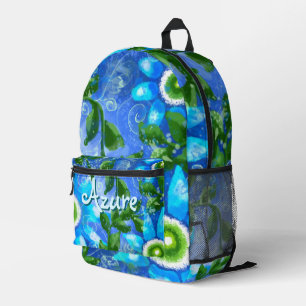 Blumengrün-Abstrakte blaugrüne Blume Personalisier Bedruckter Rucksack