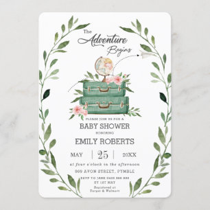 Blumengrün Adventure Baby Shower Travel Einladung