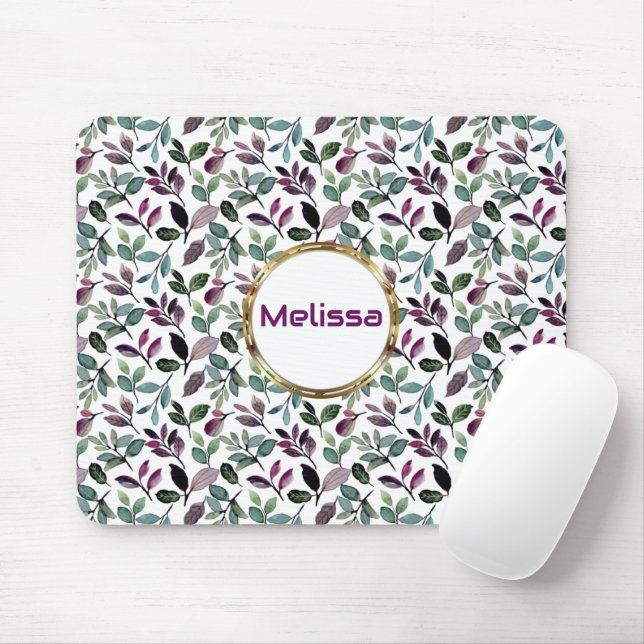 Blumengrün Aquarellfarbe Nahtlose Muster Name Mousepad (Mit Mouse)
