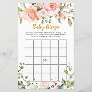 Blumengrün Baby Shower Bingo Game Paper Sheet