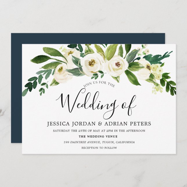 Blumengrün bei Hochzeitsfeiern Einladung (Vorne/Hinten)